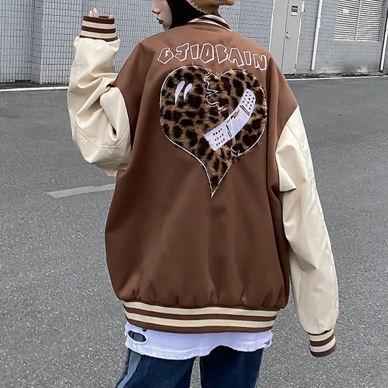 Куртка-бомбер женская с вышивкой сердца винтажная бейсбольная куртка из