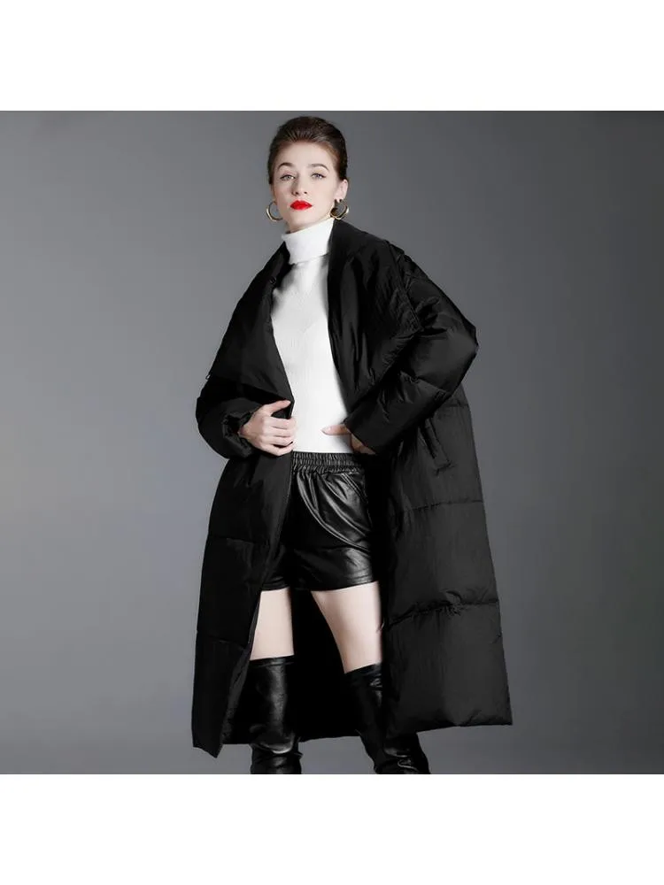 2022 Winter New H Version Loose High Collar Long Fashion Thicked 90 White Duck Down Coats Women High-End Black Warmer Jackets enlarge