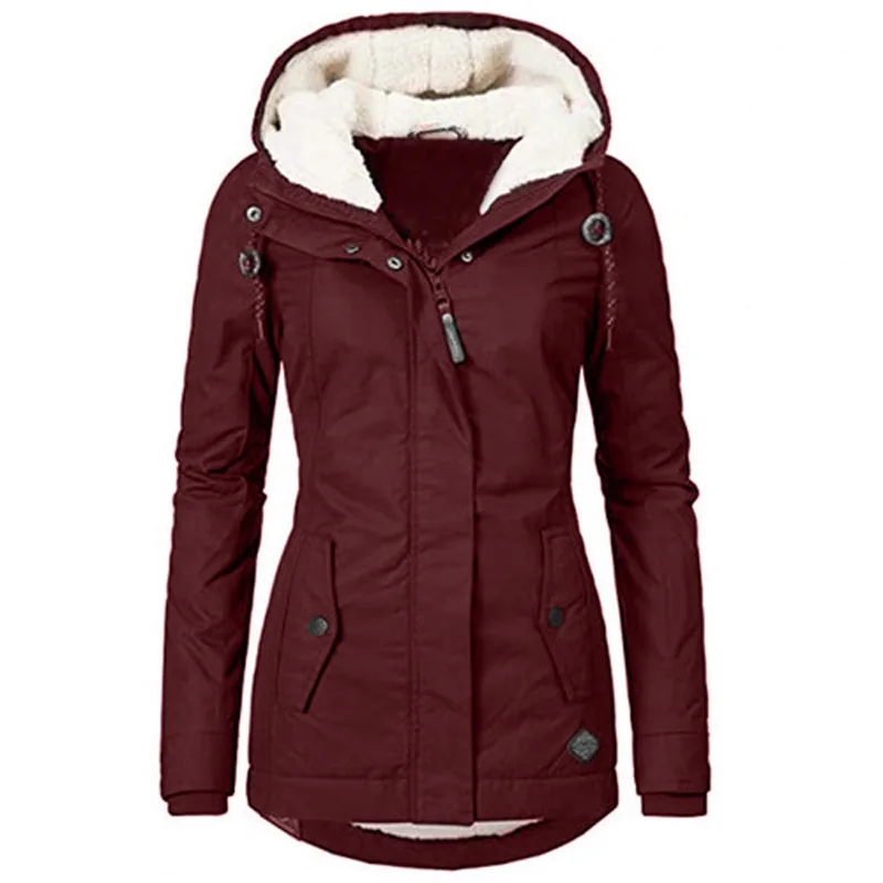 Casual Winter Jacket Women Warm Coat Women's Long Sleeve Pure Color Female Parkas Outwear