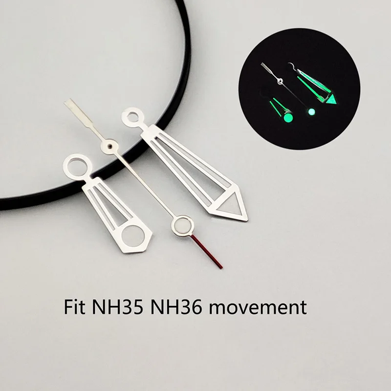 Серебряные стрелки NH35 стиль Seamaster зеленые светящиеся указатели для часов