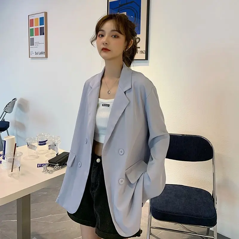 Korean Fashion Casual Office Blazer Chic Commute Suit Student Business Clothing 2021 Preppy Style Streetwear Solid Colors Jacket