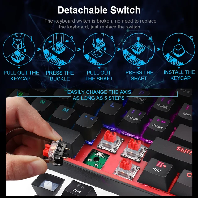 REDRAGON Fizz K617 RGB USB Mini Mechanical Gaming Wired Keyboard Red Switch 61 Key Gamer for Computer PC Laptop detachable cable 3