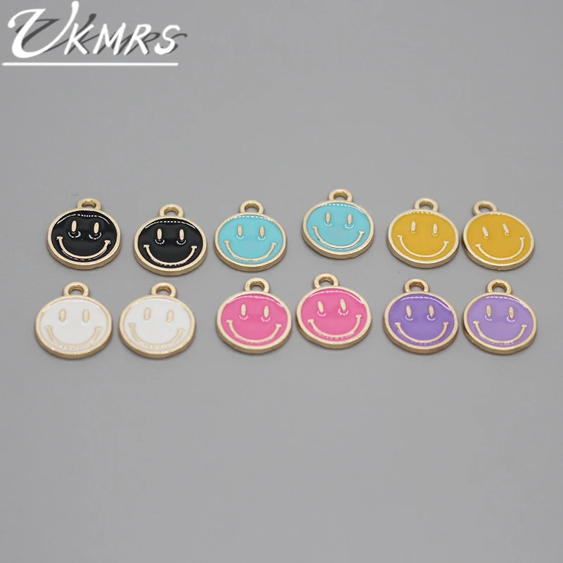 

UKMRS 10pcs Pendants Colorful Alloy Smiley Earring Charm Bulk Items Wholesale DIY Making Bracelet Necklace Key Chain Accessories