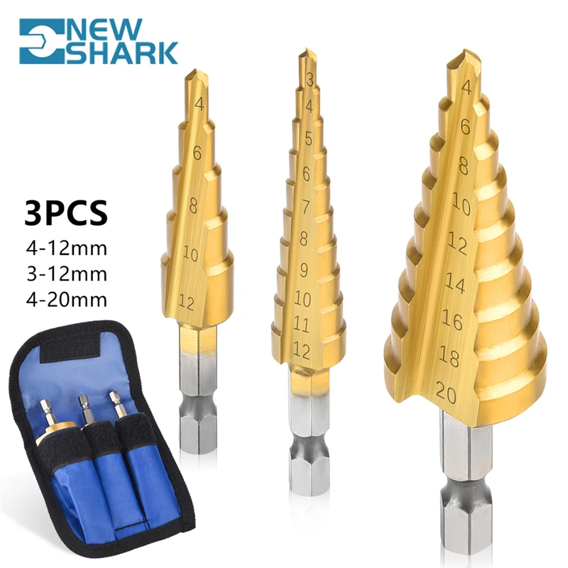 

3-12mm 4-12mm 4-20mm HSS Straight Groove Step Drill Bit Titanium Coated Wood Metal Hole Cutter Core Cone Drilled Tool Pagoda Bit