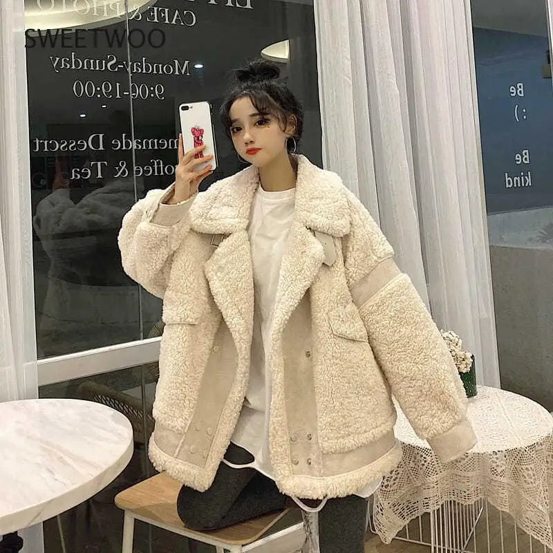 Women Autumn Winter Faux Fur Coat Female Loose Casual Warm Soft Fake Fur Jacket Plush Overcoat Pocket Wild Teddy Coats Slim Tide