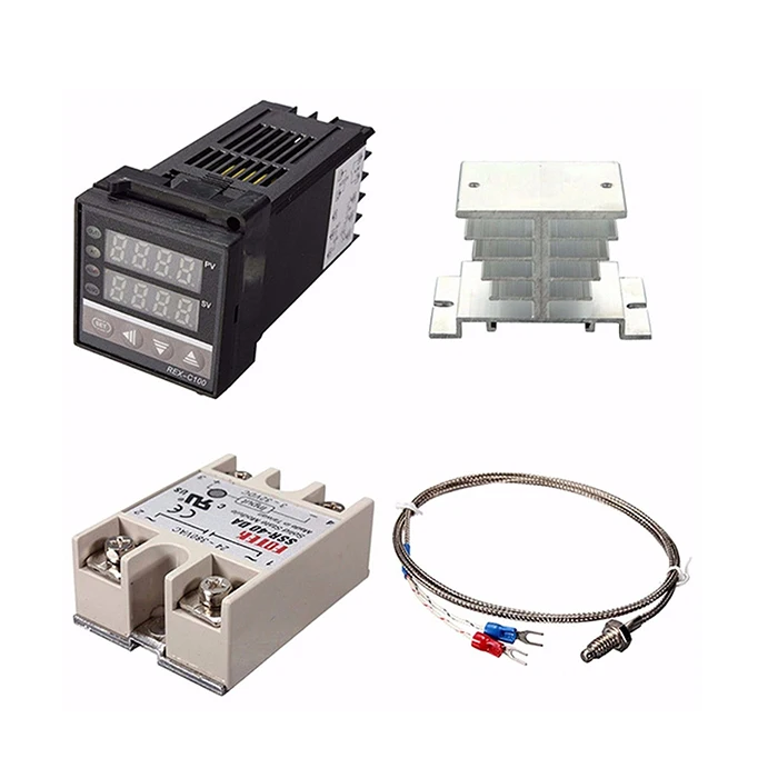 

REX-C100 Digital PID Temperature Controller REX C100 40DA Relay SSR Output Thermostat Kit with K Thermocouple Probe Heat Sink