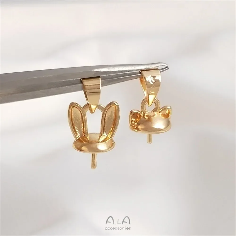 14-каратное позолоченное держатель для бусин Кошка и кролик ручная работа сделай