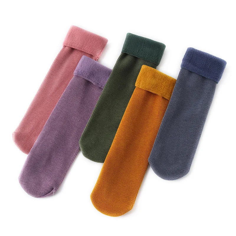 

2Pcs Women/Men Winter Warm Thicken Thermal Socks Wool Vertical Bar Snow Black Skin Sock Velvet Soft Boots Floor Sleeping Socks