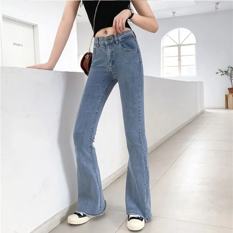 

Women's Bell Bottom Jeans Loose Elastic Pants Slim Wide Legs Female Flared DenimTrousers Pantalones 2022 Mom High Waist