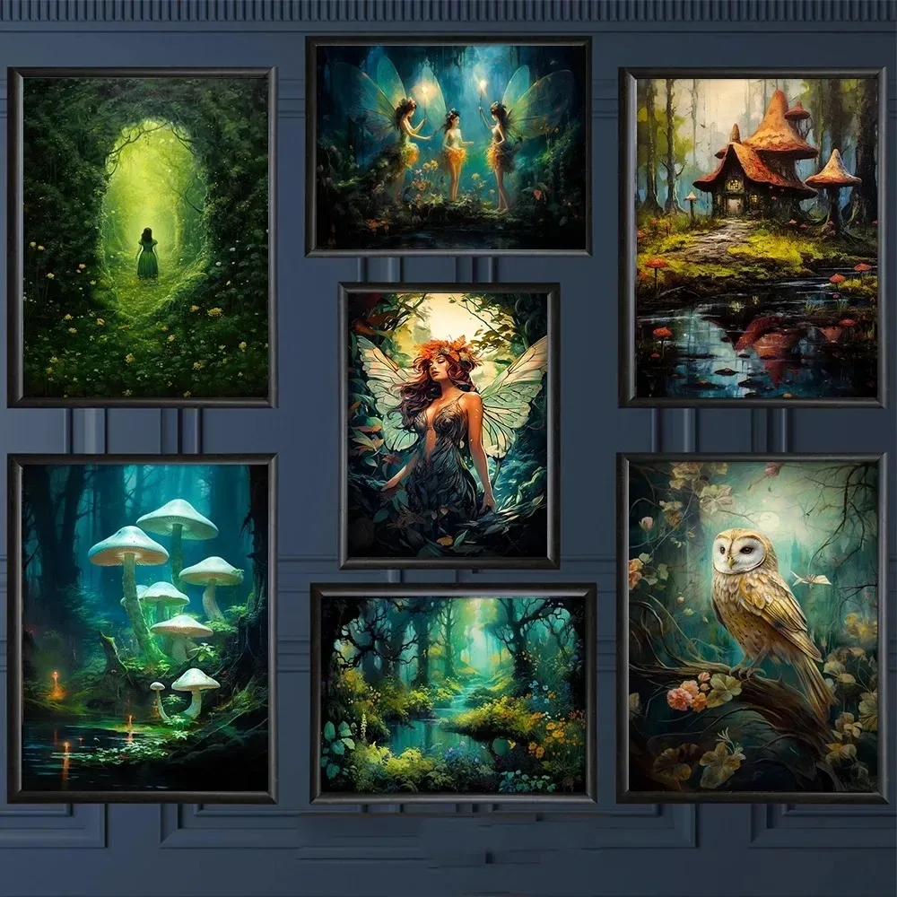 Классическая картина распылением на холсте сказочного пейзажа с волшебными