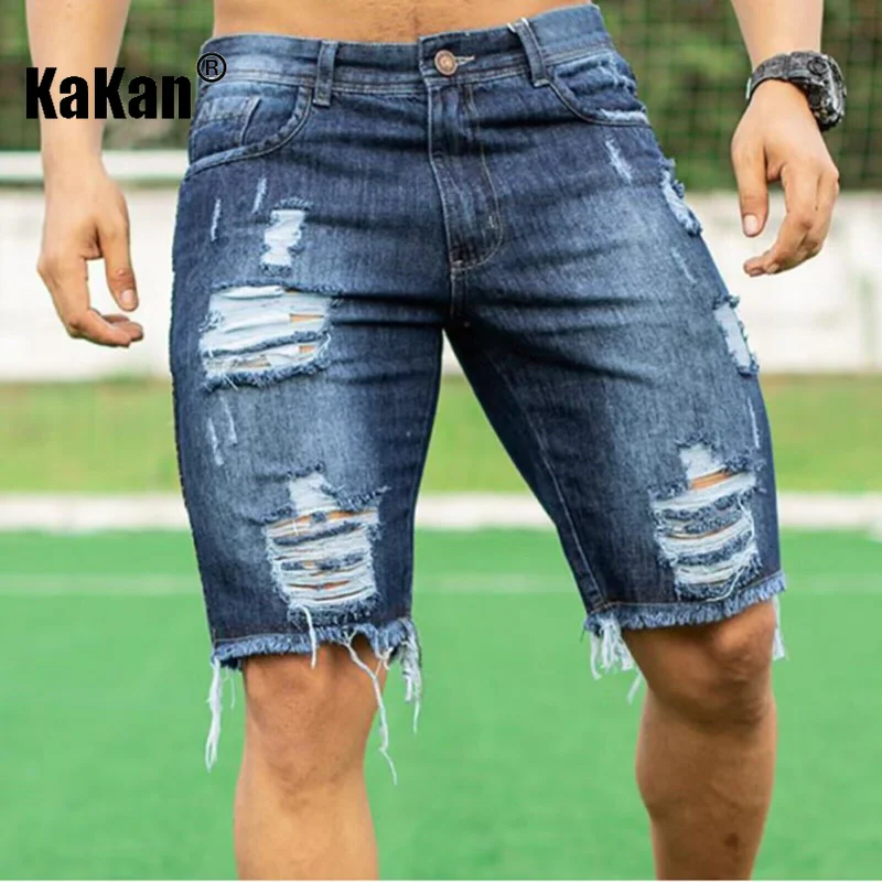 Kakan - European and American New Slim Fit Fashion Jeans Men's Wear, Brushed Blue Shorts Summer Jeans K01-3229