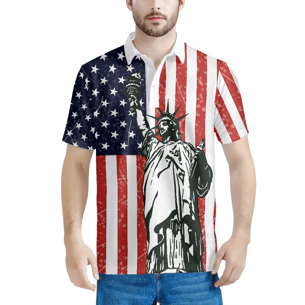 American Flag Eagle Pattern USA Shirt OEM Wholesale Polo T-shirt Pullover Sportswear Factory Price Europe America Golf Apparel |