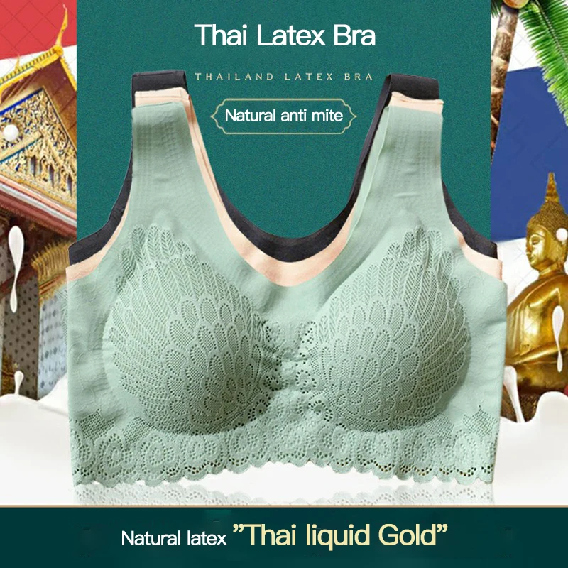 

Dropshipping Thai Latex Bra Women Push Up Elastic Wireless 5D Contours Bra Soft Seamless Lace Bra Seamless padded Plus size XXL