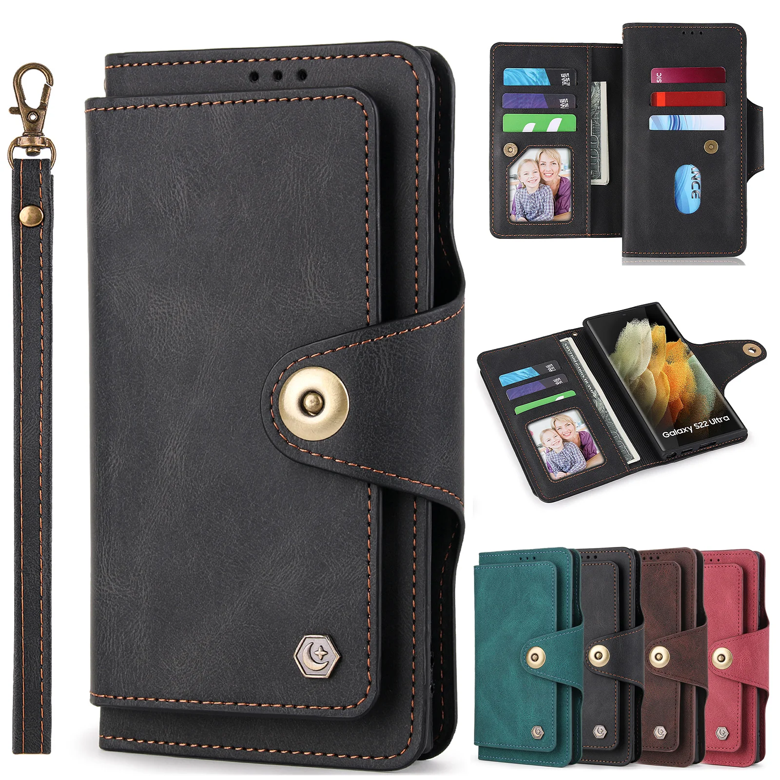 

Leather Flip Wallet Case For Samsung Galaxy S22 Ultra S21 FE A23 A13 A12 A32 A33 A53 A52 A72 A73 Card Slot Phone Cover Bag Etui