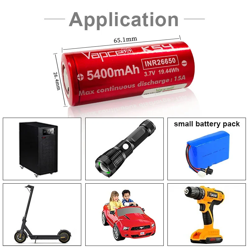 2 шт./лот оригинальная батарея Vapcell INR 26650 P54 G53 K54 высокая емкость 5400 мАч