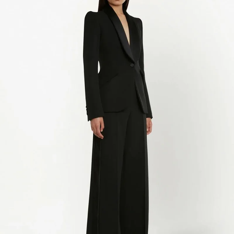 Модный жакет с отложным воротником и длинным рукавом Новый женский черный