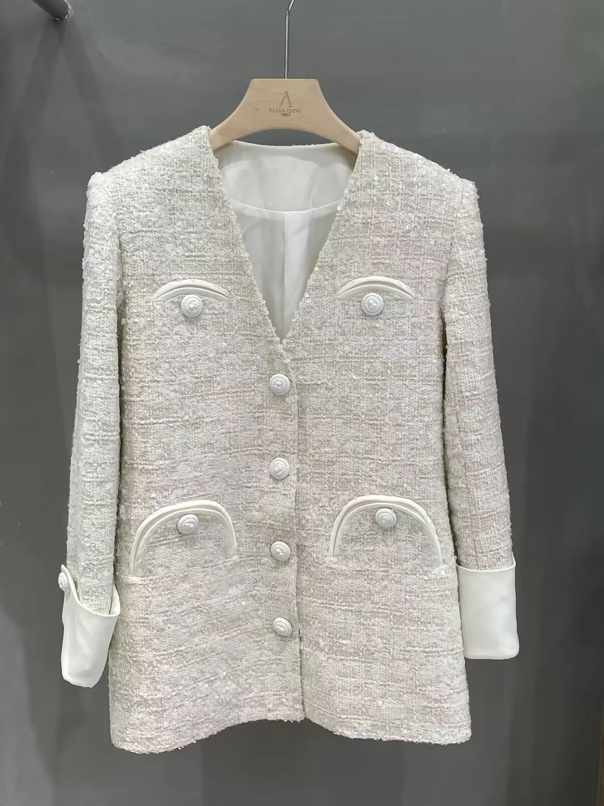 

Женский однобортный Блейзер, Свободный Длинный блейзер с V-образным вырезом и блестками, 2023