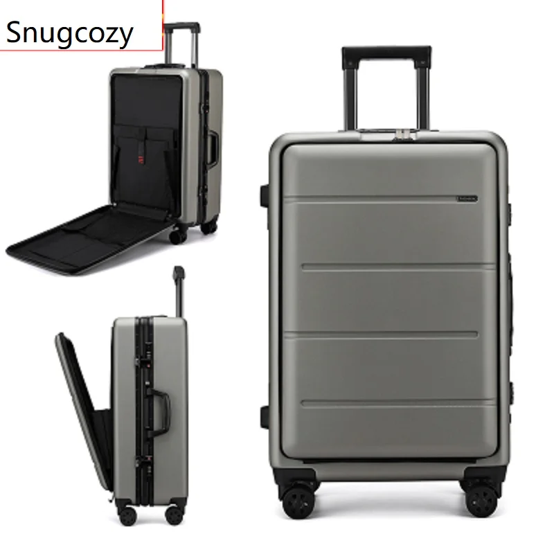 Snugcozy Front flip business computer suitcase 100% Aluminum frame 18/20/24 inch size PC perfect Spinner brand Boarding Luggage