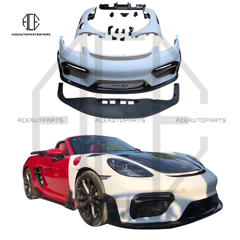 

Gt4 RS Style Front Bumper Rear Lip Rear Spoiler Side Fenders Carbon Fiber For Porsche 718 Cayman Boxster 2016-2022