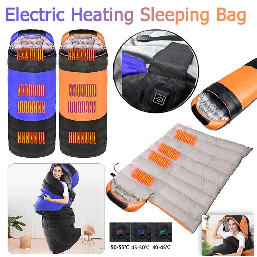 Electric Heated Sleeping Bag Ultralight Waterproof Winter Envelope Backpacking Sleeping Bags For Outdoor Camping Traveling