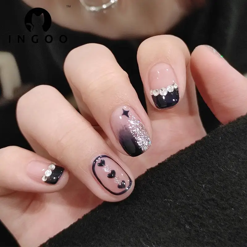 

24 шт., алмазная палочка для накладных ногтей, накладные ногти, блеск, короткое сердце, французские накладные ногти, накладные ногти, искусств...