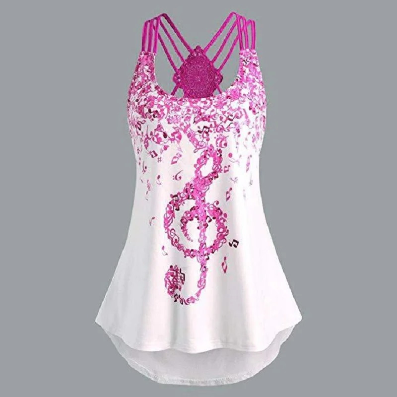 

Summer New Note Print Sling Lace Women's T-Shirt Sleeveless Women's Top