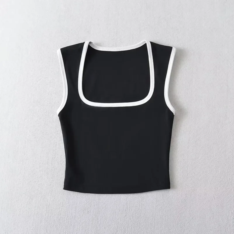 Женская однотонная майка без рукавов с квадратным воротником