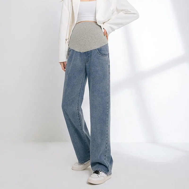 

Джинсовые брюки для беременных с высокой талией и широкими штанинами длинные брюки Одежда для беременных регулируемые хлопковые джинсы дл...