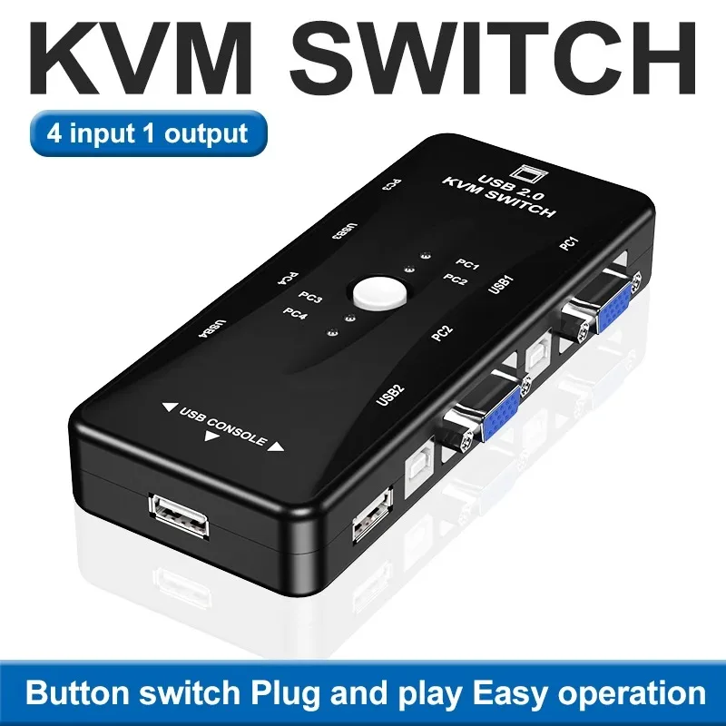Видеопереключатель KVM с 4 портами VGA 1080P USB2.0 сплиттер мыши клавиатуры принтера
