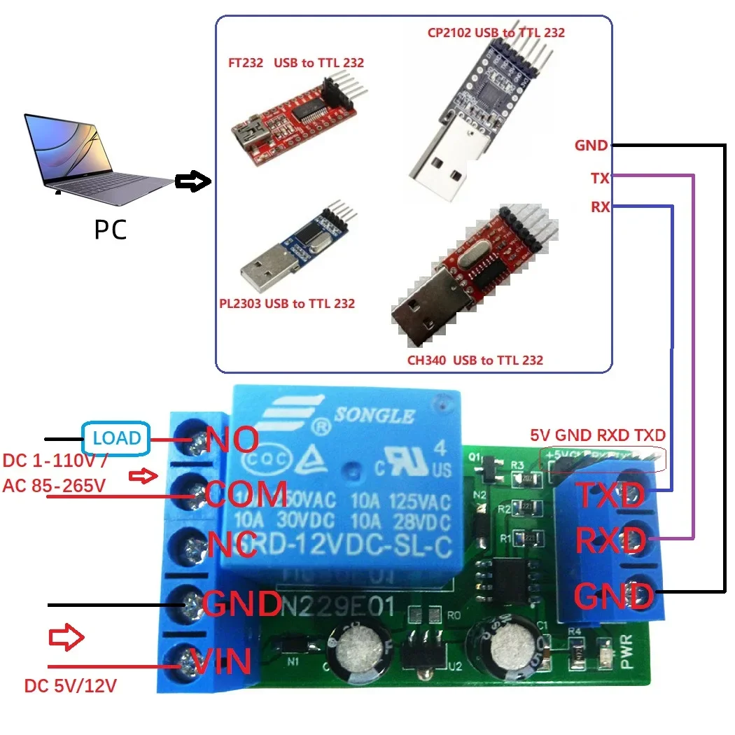 N229E01 DC 5 В 12 ПК UART последовательный порт SwitchTYPE-C USB TTL232 релейный модуль для Arduino MEGA