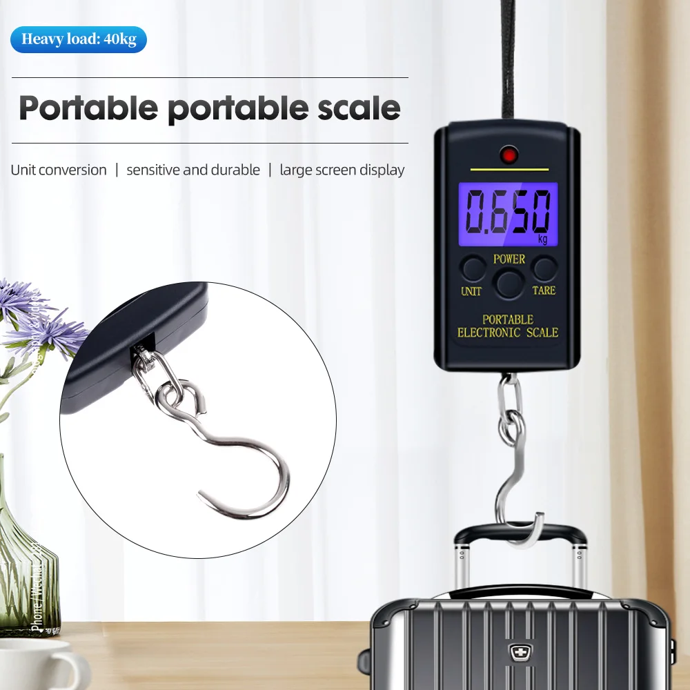 Portable Scale Digital LCD Display 40kg Electronic Luggage Hanging Suitcase Travel Weighs Baggage Weight Scale Jin/ Kg/ Lb/ Oz