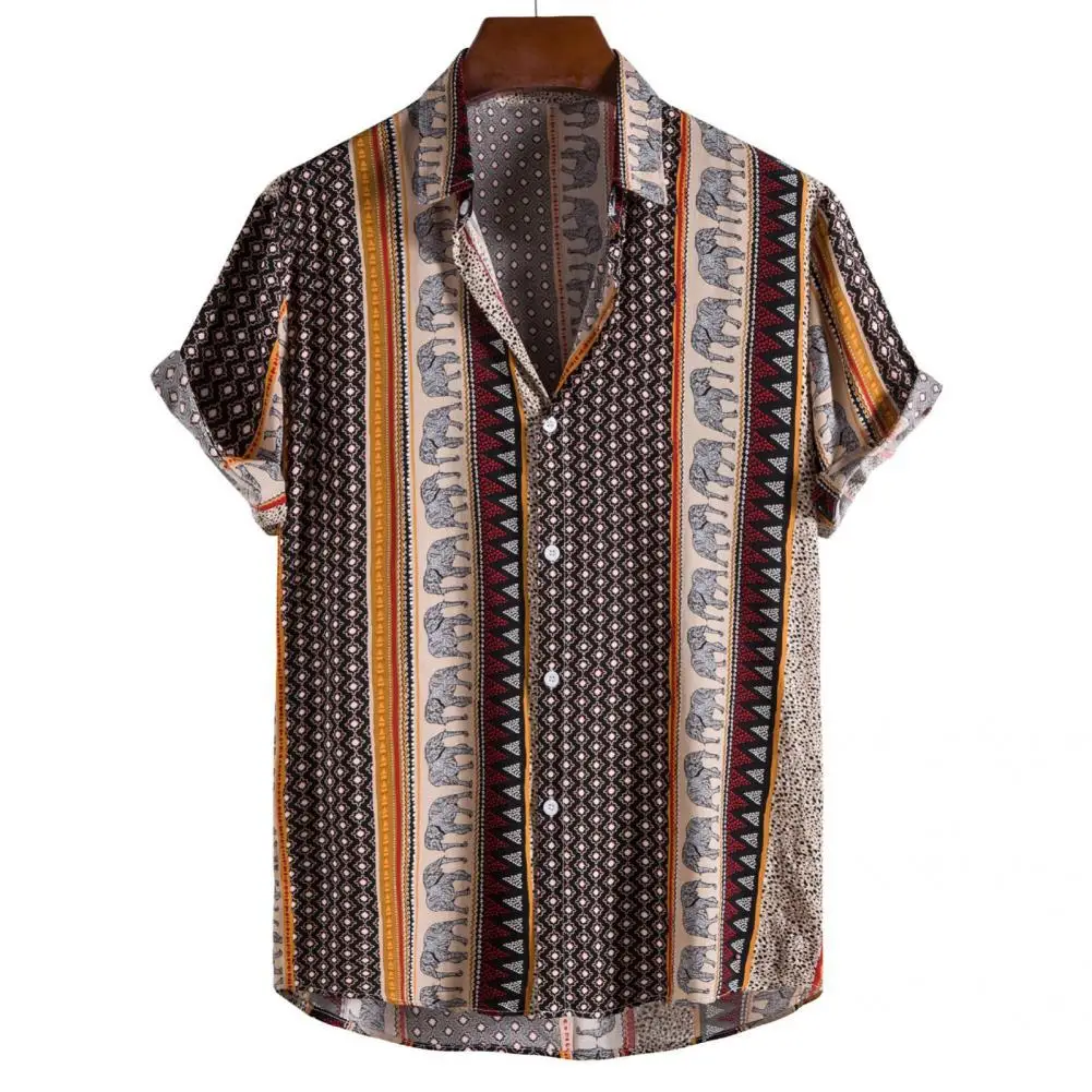 

Vacation Trendy Vintage Style Summer Top Turn-down Collar Men Top Soft Male Clothing