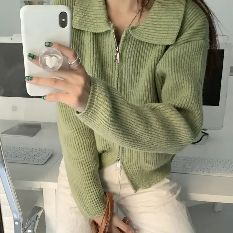 Укороченный кардиган Женский однотонный Модный повседневный Универсальный