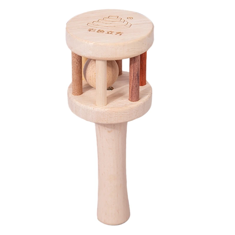 

NEW-Infant Beech Solid Wood Stroller Toy Early Childhood Education Trolley Hand Rattle Early Education Wooden Comfort Toy
