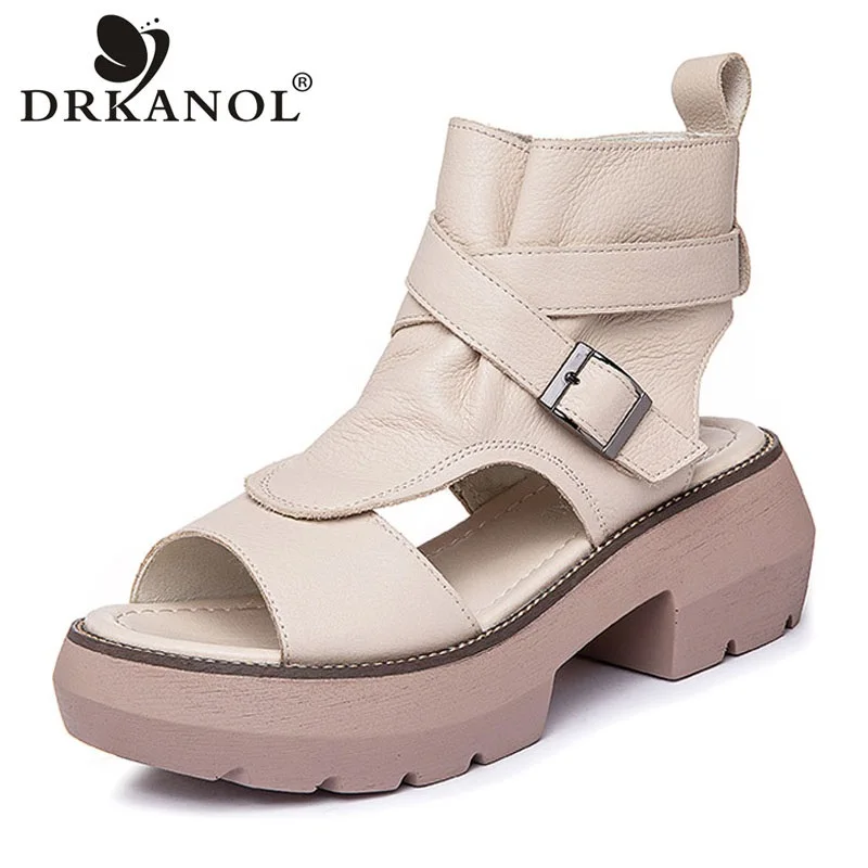 

DRKANOL 2023 Chunky Platform Gladiator Sandals for Women High Heel Open Toe Slingback Sandals Summer Genuine Leather Cool Boots