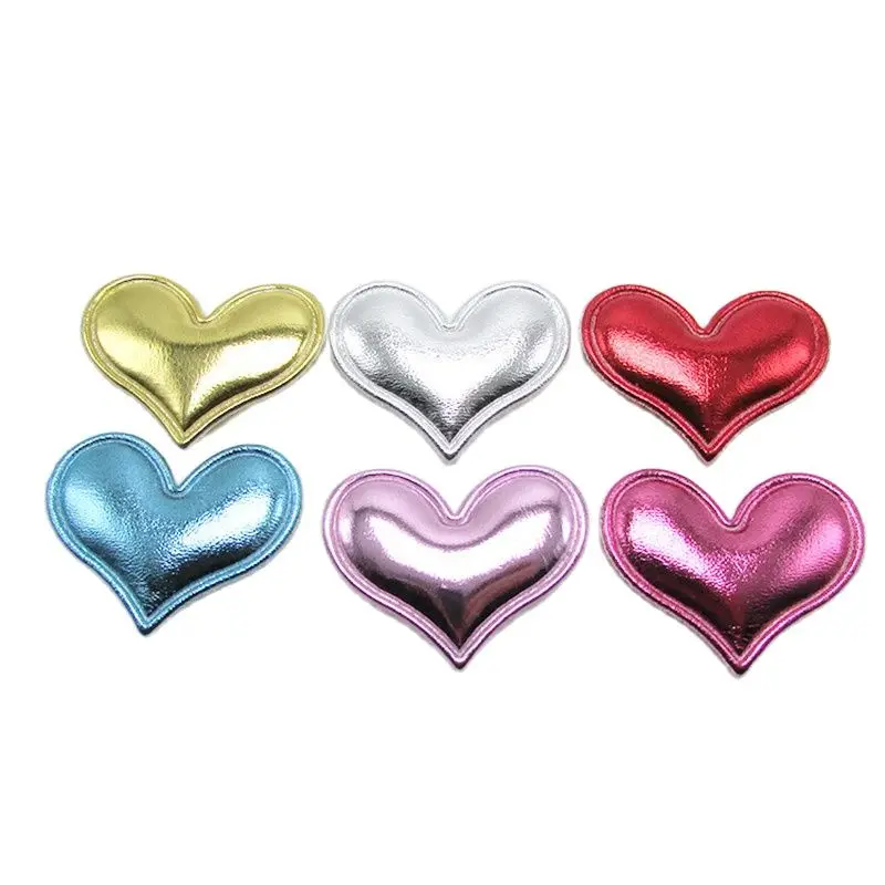 

100 шт., 3,5*3 см, искусственная кожа, с подкладкой в форме сердца, Аппликации для одежды, головной убор, декоративные нашивки с бантом