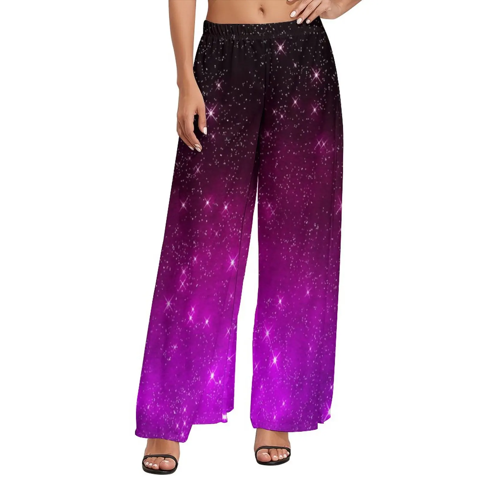 

Colorful Galaxy Sky Pants Pink Starry Night Print Kawaii Wide Pants Female Oversized Aesthetic Design Straight Trousers