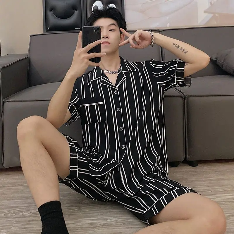 1 Ice Silk Pajamas Men's Summer Thin 2023 New Outwear Short Sleeve Summer Silk Home Furnishing Set