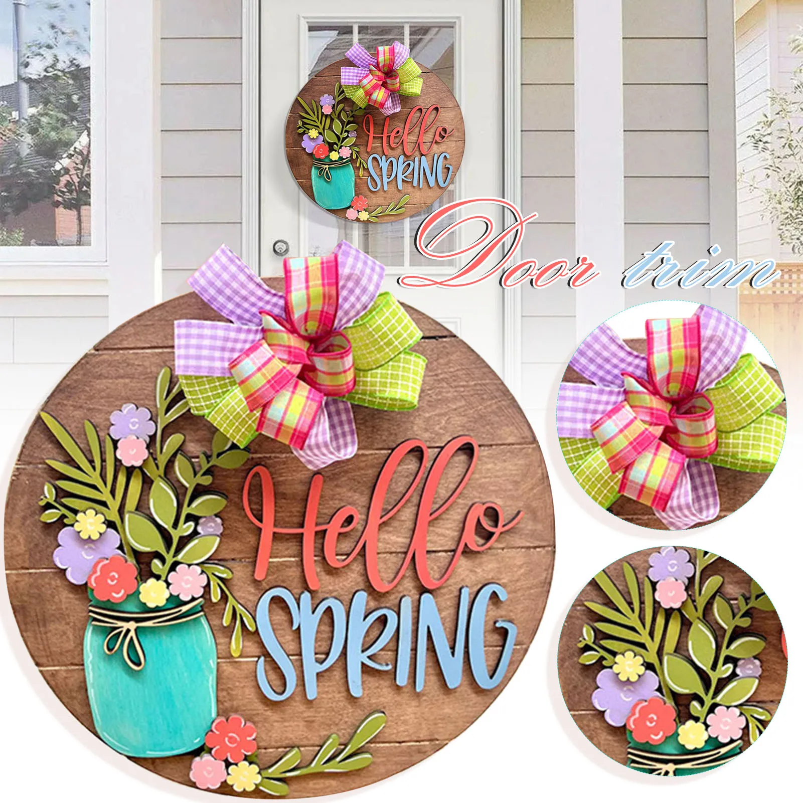

3D деревянная подвеска для цветов Hello Spring, накладка на дверь для дома, новоселье, подарок для дома и улицы, XHC88
