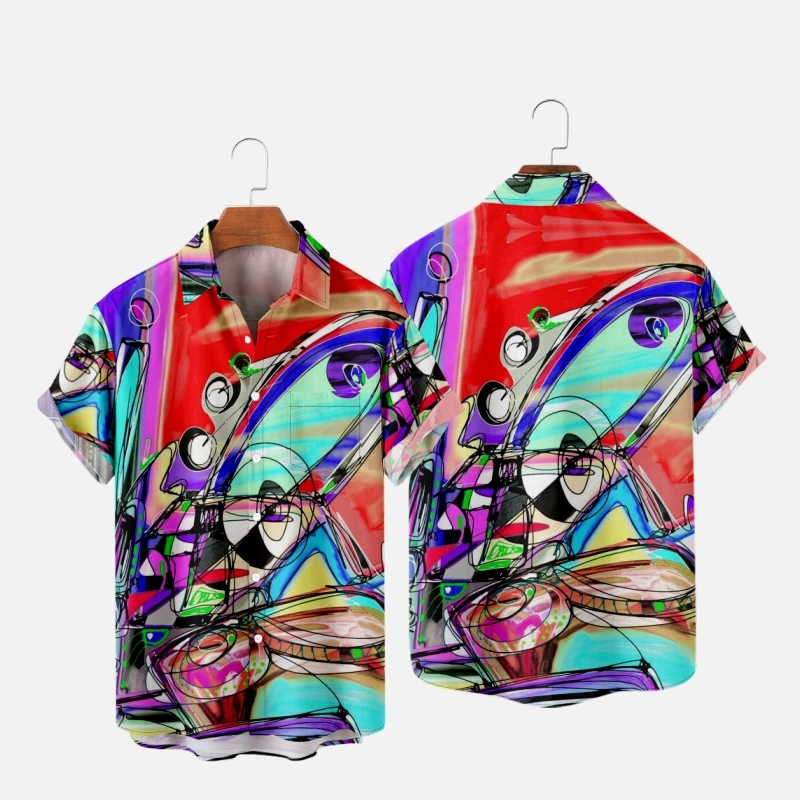 

Футболка Гавайская Мужская на одной пуговице, модная уютная Повседневная рубашка с абстрактным 3D-принтом, с коротким рукавом, пляжная одежда оверсайз, 1