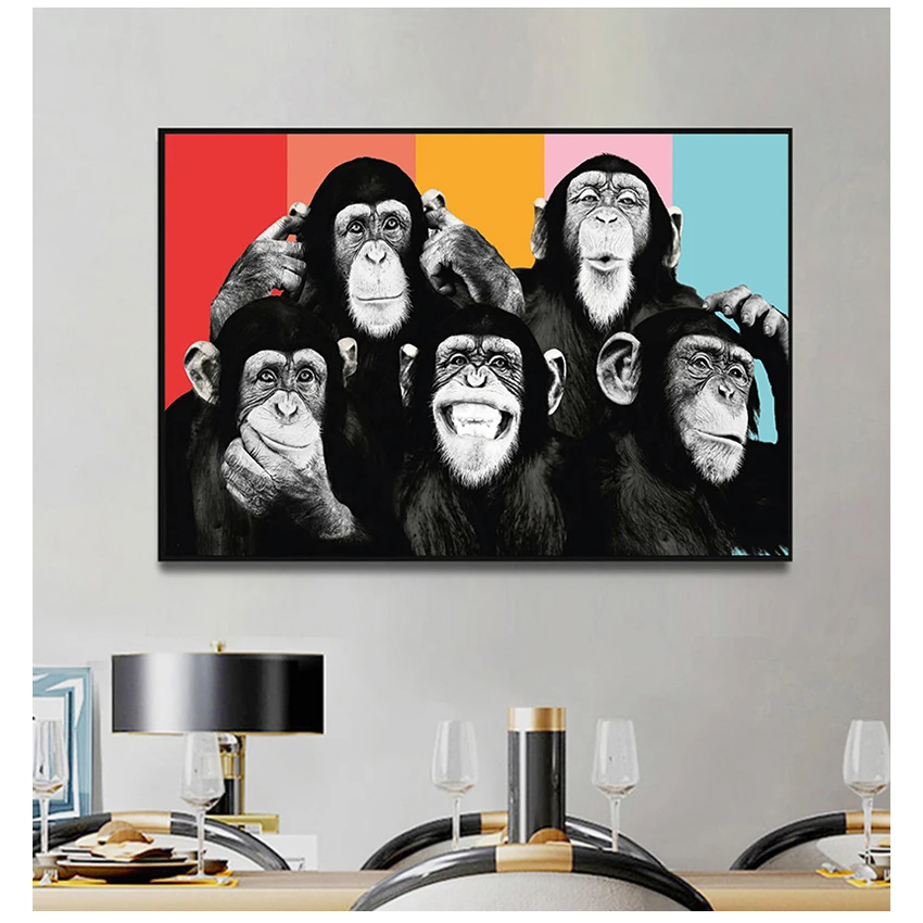 

Canvas Painting Colorful Printed Poster and Prints Painting Wall Pictures For Living Room Home Decorations Graffiti Cute Monkey