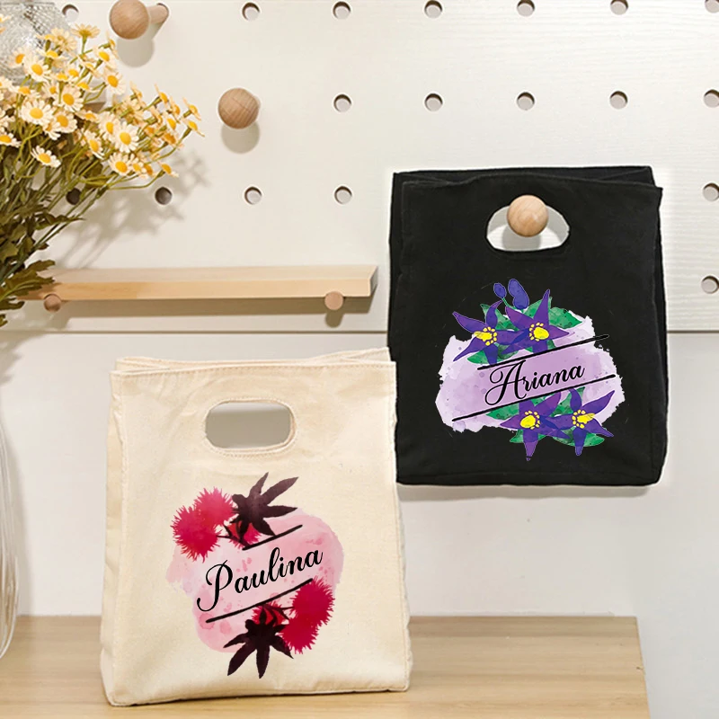 

Personalized Flowers Insulated Lunch Bag Summer Cooler Bag Custom Name Thermal Pouch Portable Ice Food Picnic Bags Gifts for Her