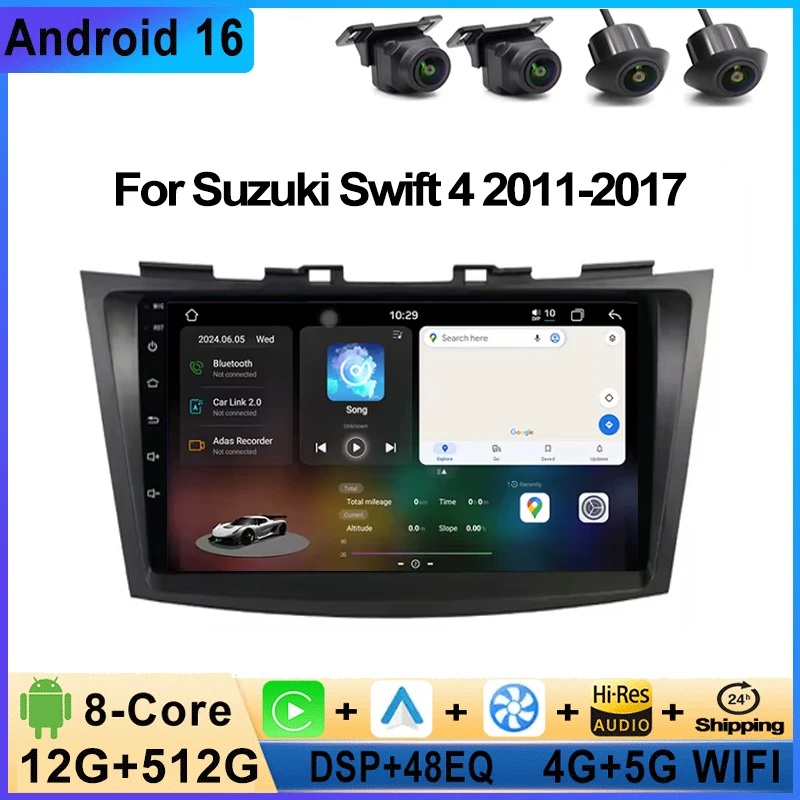 Фото Автомагнитола Android 16 для Suzuki Swift 4 2011-2017, GPS-навигация, мультимедийный плеер, 4G+WIFI, BT, DSP №1