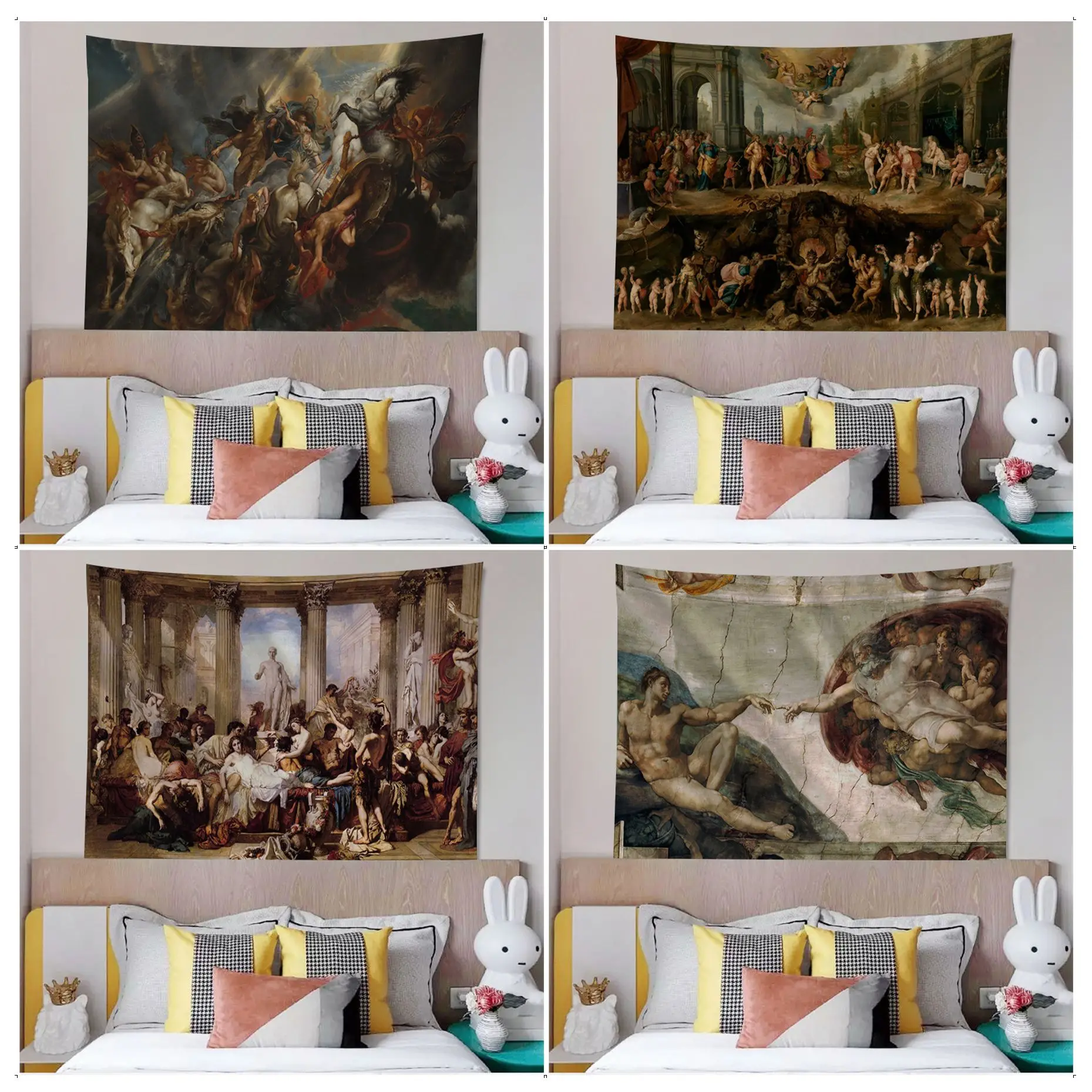 

Renaissance Oil Painting Cartoon Tapestry For Living Room Home Dorm Decor Cheap Hippie Wall Hanging