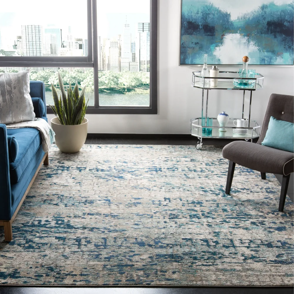 

Madison Kebo Vintage Abstract Area Rug, Grey/Blue, 8' X 10' Living Room Carpet