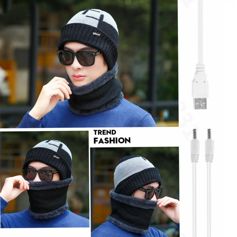 

Knitted Hat and Scarf USB Heated Hip Hop Skullies Bonnet Hats
