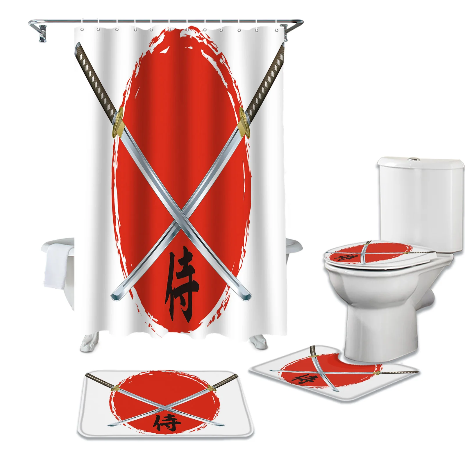 

Японский меч самурая SunPrint душевая занавеска набор ковровая крышка Крышка для унитаза коврик для ванной бытовой