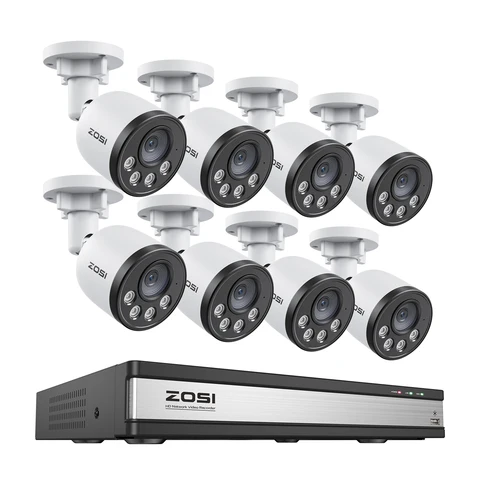 ZOSI 5-мегапиксельная 16-канальная система видеонаблюдения с PoE и аудио, наружные IP-камеры ночного видения, PoE, 4 ТБ для круглосуточной записи, 7 дней в неделю