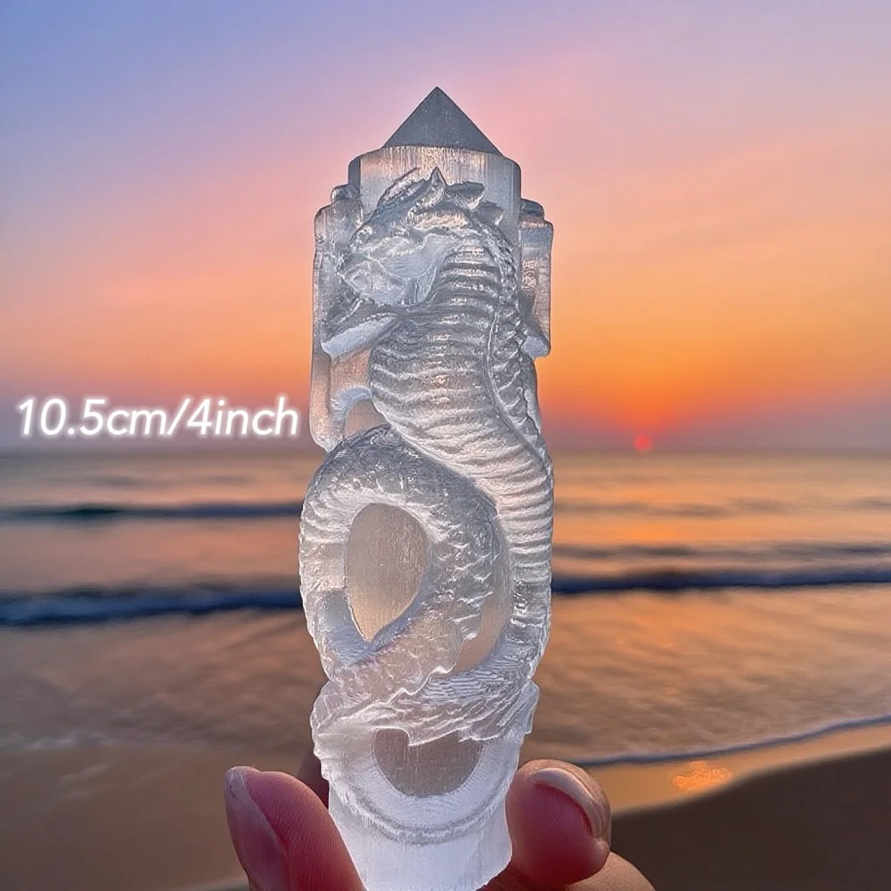 

Резная пирамида из белого селенита с драконом