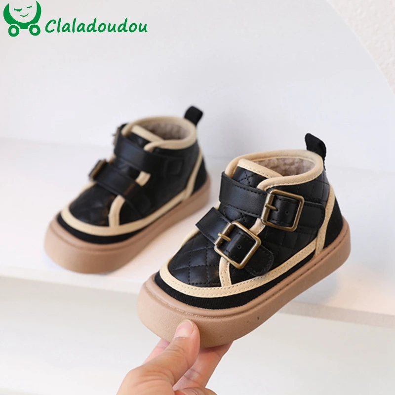 

14-19cm Brand Kids Boys Girls Sneakers Boots, Baby Snow Boots Unisex Leather Shoes,Warm Kids Sneakers Soft Sole For Winter